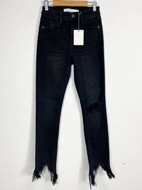 Hidden Amelia Skinny Jeans Womens 24 Black Distressed Raw Hem NWT NEW